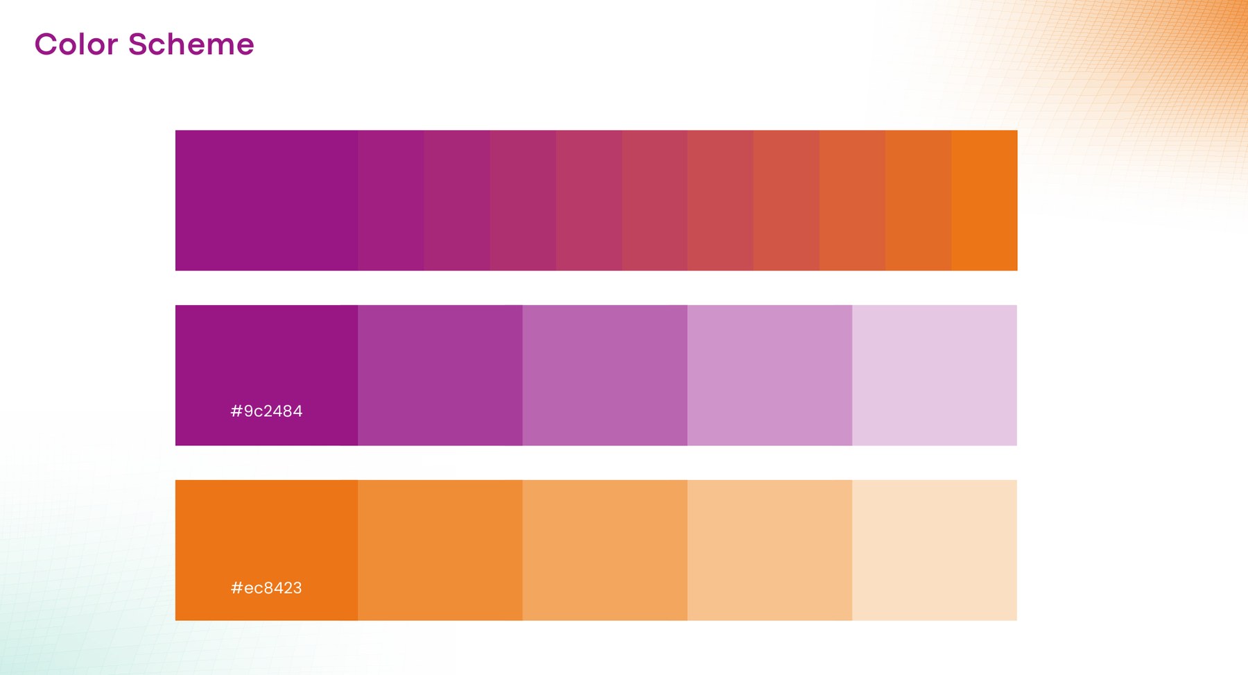 SetCo colour scheme page showing the gradient and tint ramps