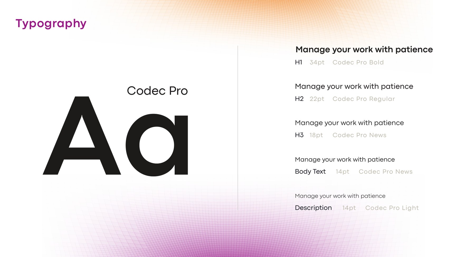 Typography specimen page for Codec Pro