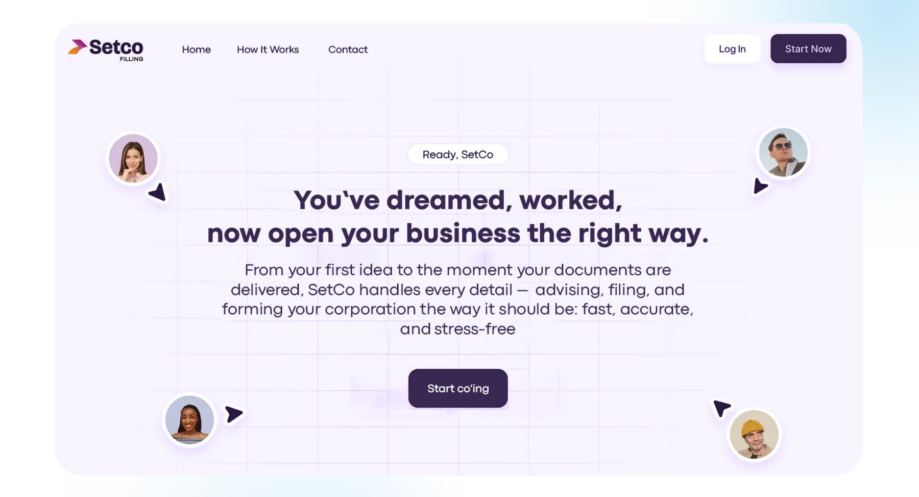 SetCo website landing page design